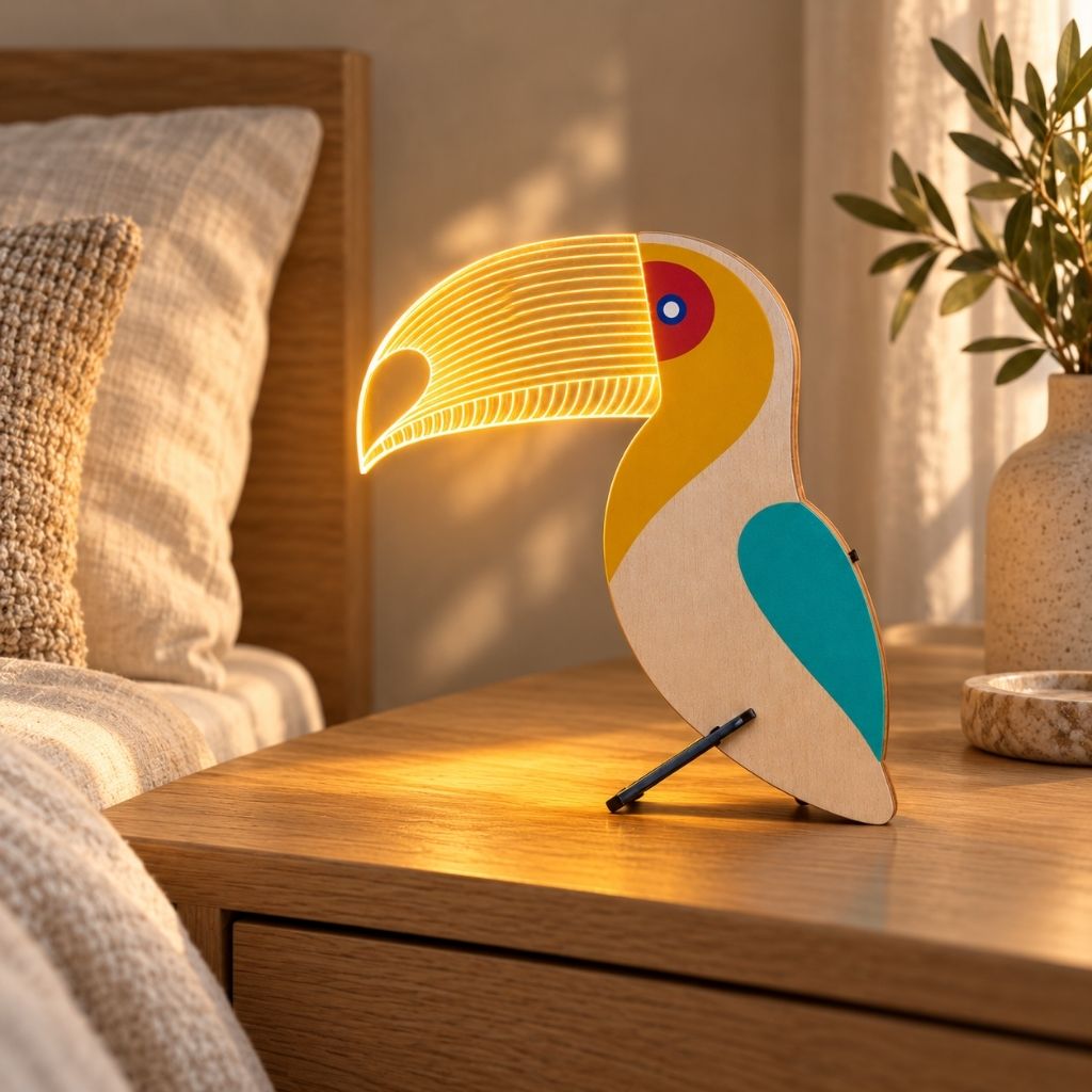Wooden Animal Table Lamp with Illuminated Acrylic Details