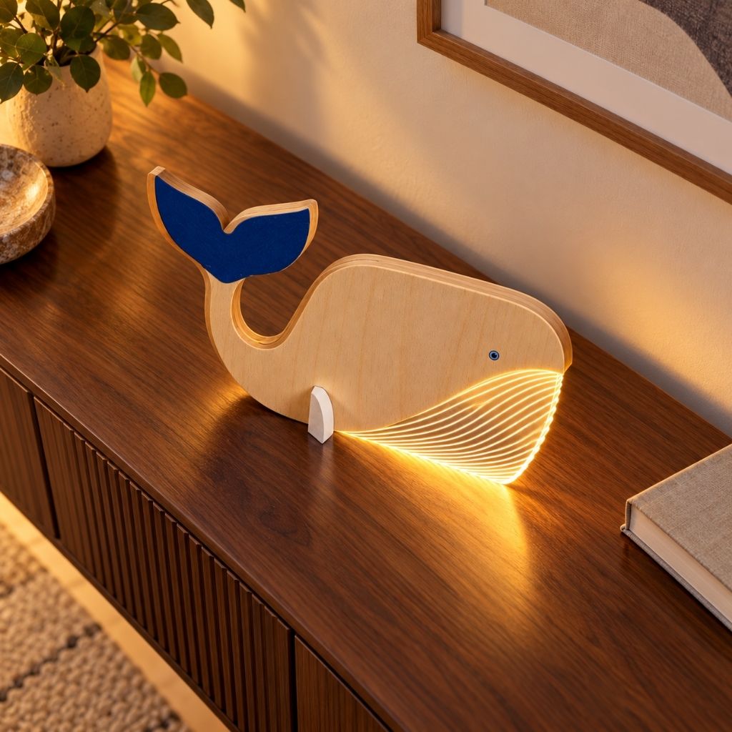 Wooden Animal Table Lamp with Illuminated Acrylic Details