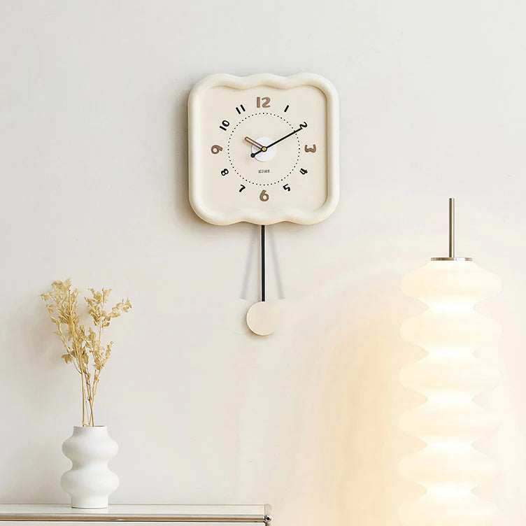 Wooden Rocking Wall Clock – Wavy Edge & Silent Cream Design