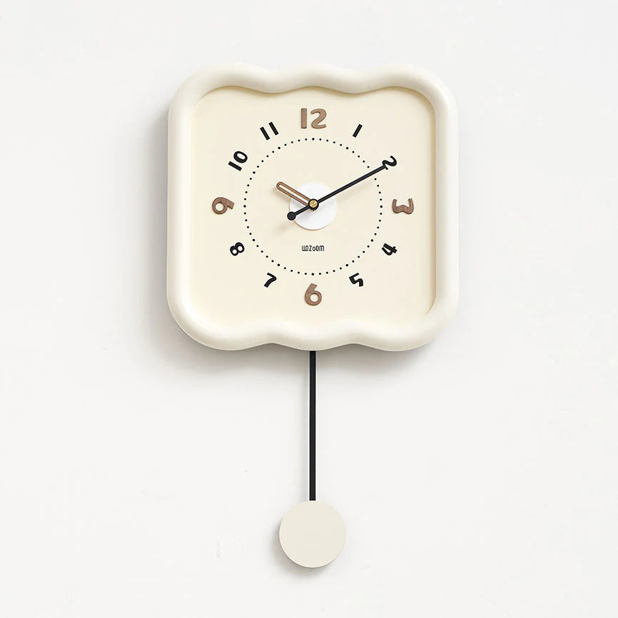 Wooden Rocking Wall Clock – Wavy Edge & Silent Cream Design