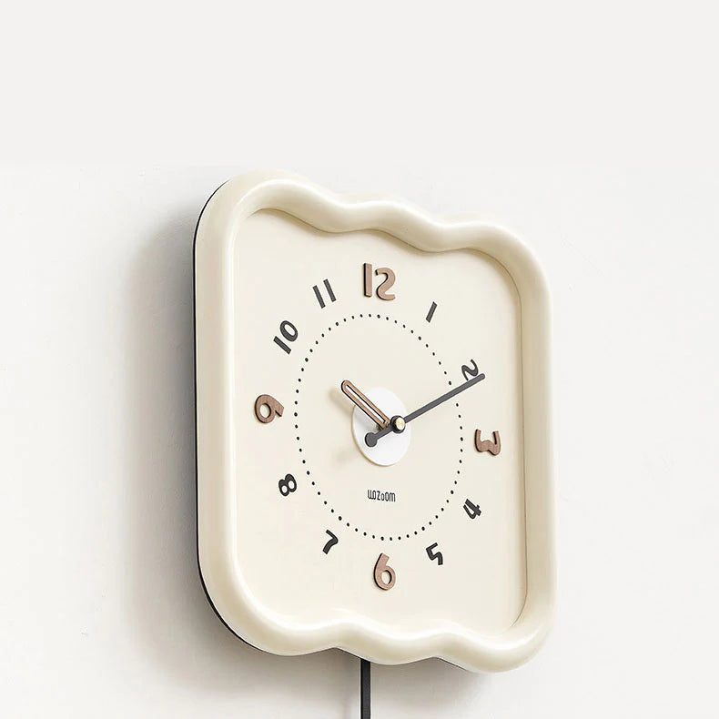 Wooden Rocking Wall Clock – Wavy Edge & Silent Cream Design