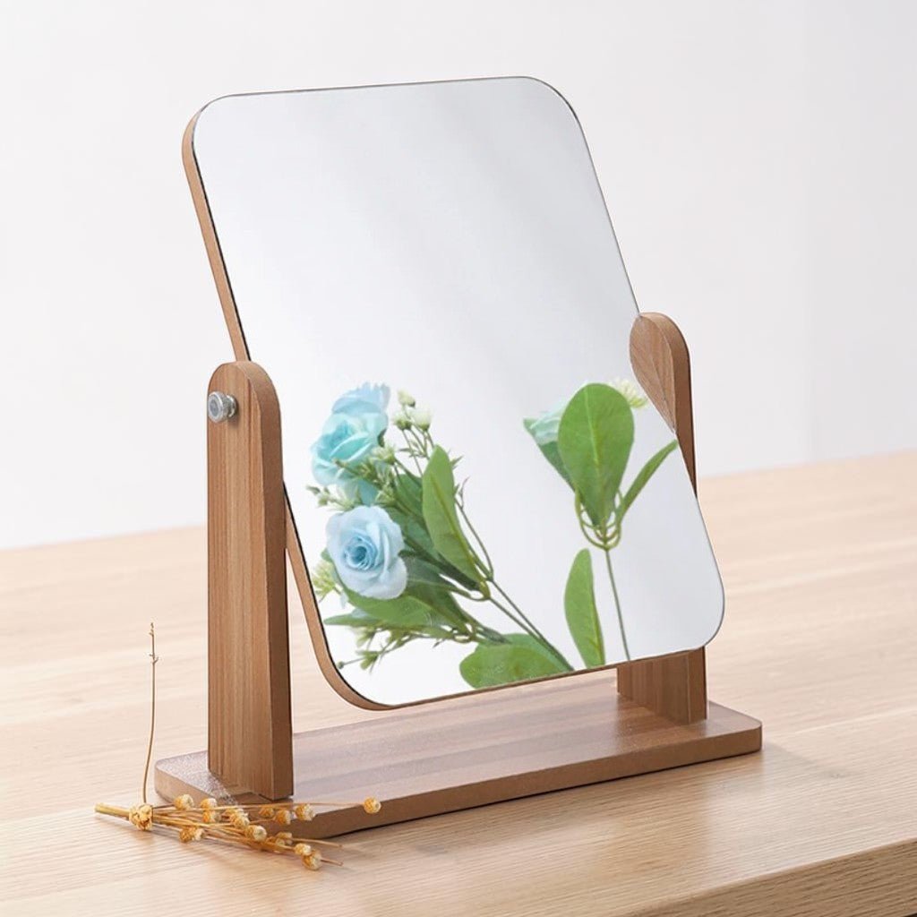 Wooden Vanity Mirror 360° Rotating Compact Makeup Mirror - Lattea Global